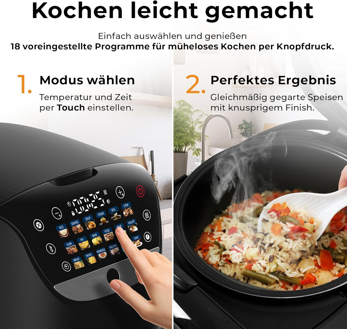 Multikocher mit 18 Programmen, 18 Programme