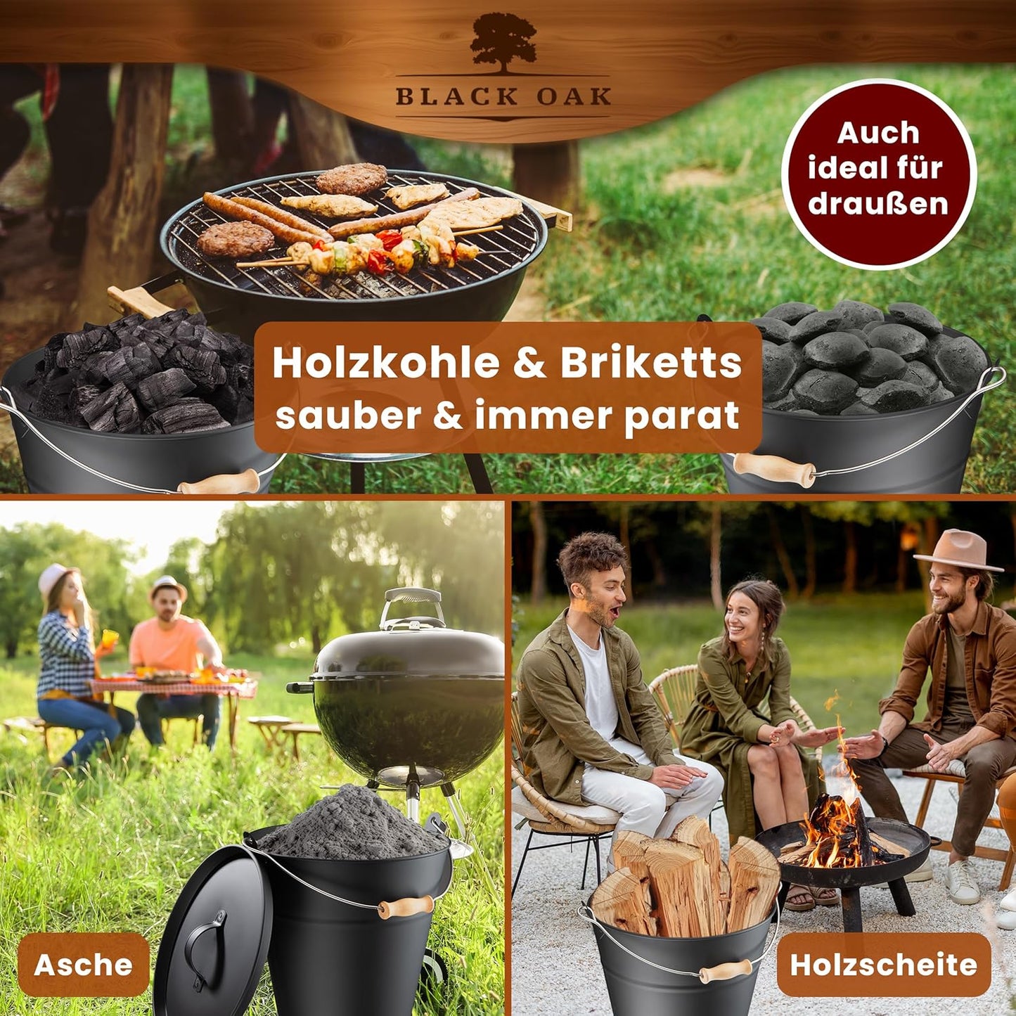 Ascheeimer Fogo mit Kehrset, Fogo 10L Eimer + Kehrset