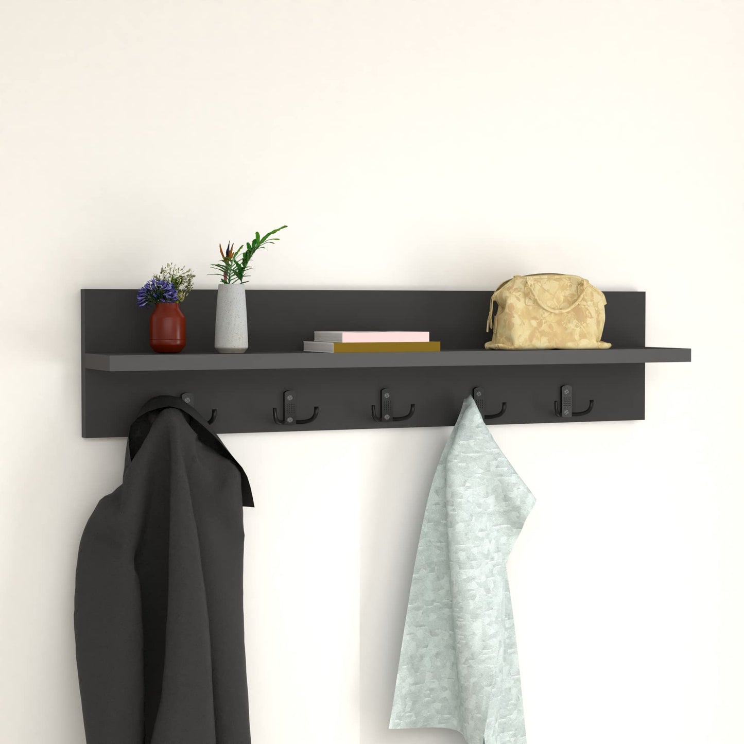 Hammarö Wandgarderobe mit 10 Haken und Ablagefläche, Anthrazit