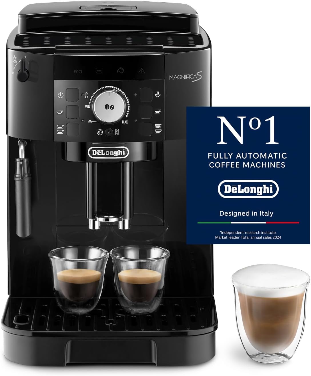 Magnifica S ECAM11.112.B Kaffeevollautomat mit Milchaufschäumdüse, Schwarz Bedientasten