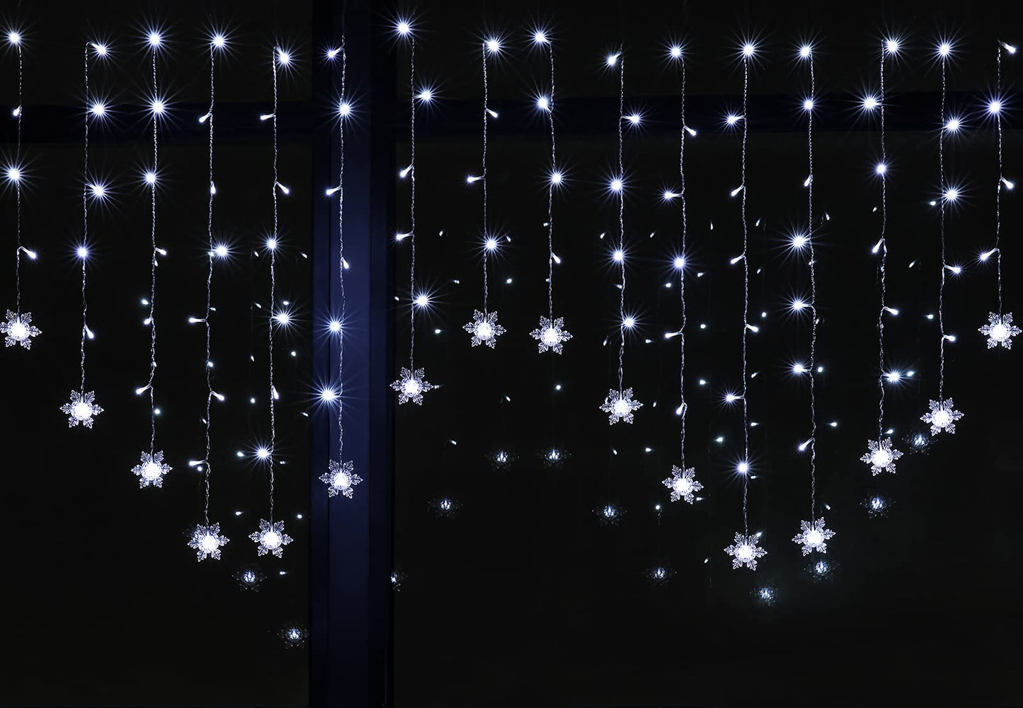 Lichtervorhang mit Schneeflocken-Motiv, 2x1m, 104 LEDs, Kaltweiss-schneeflocken