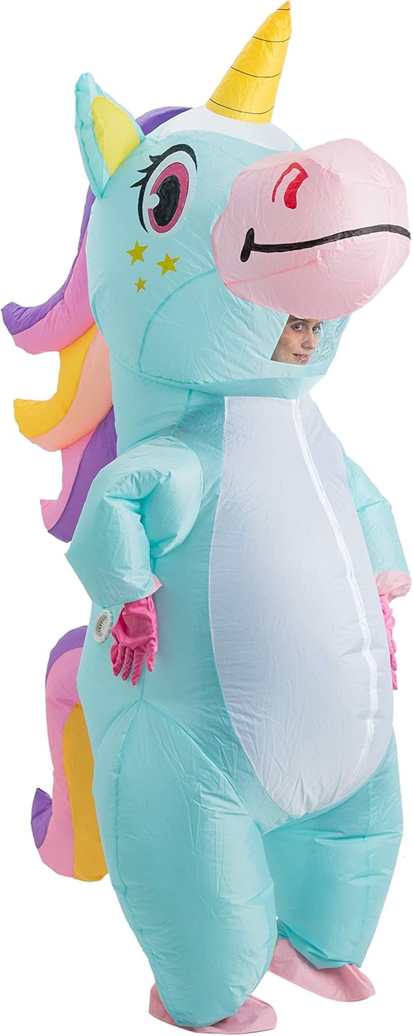 Aufblasbares Einhorn Kostüm für Erwachsene, Einheitsgröße Blau
