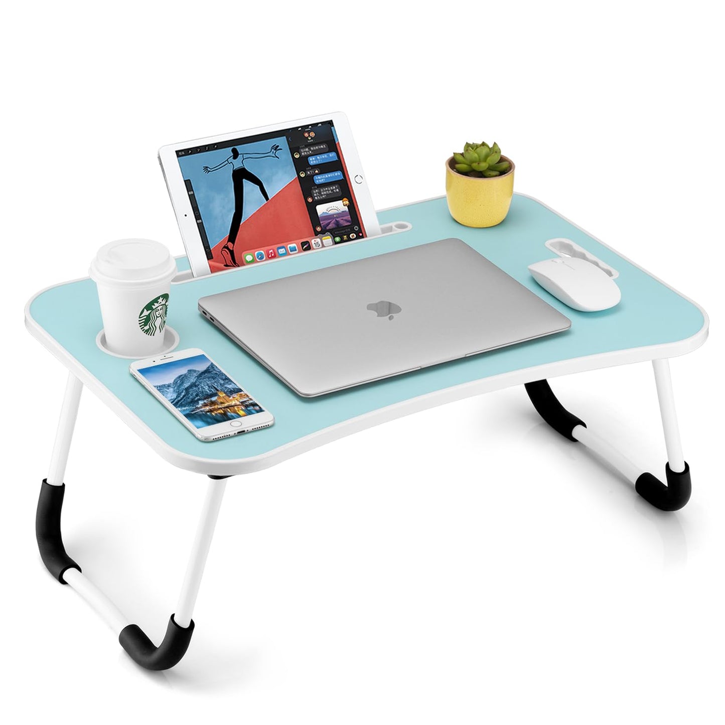Faltbarer Laptoptisch mit Getränkehalter & Tablet-Schlitz, Blau
