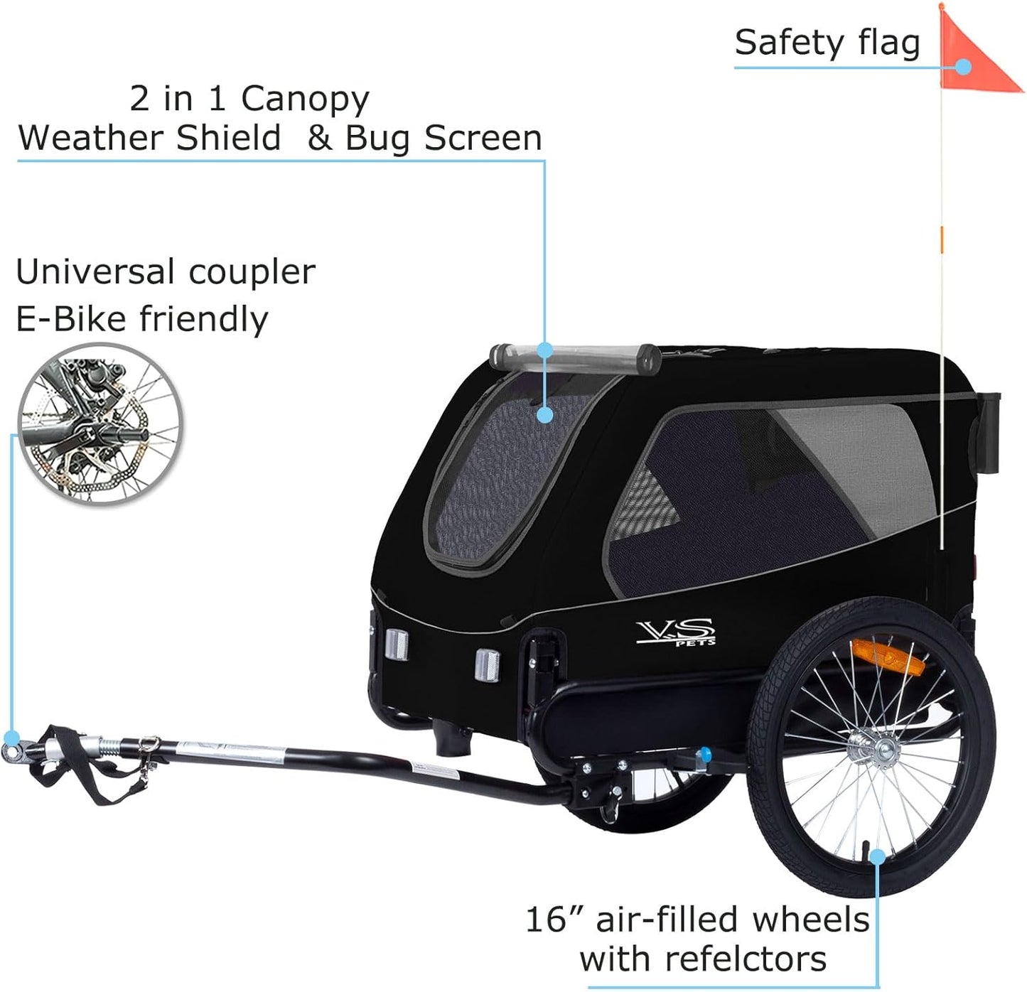 VS 2in1 Hundeanhänger & Buggy bis 23kg, Schwarz