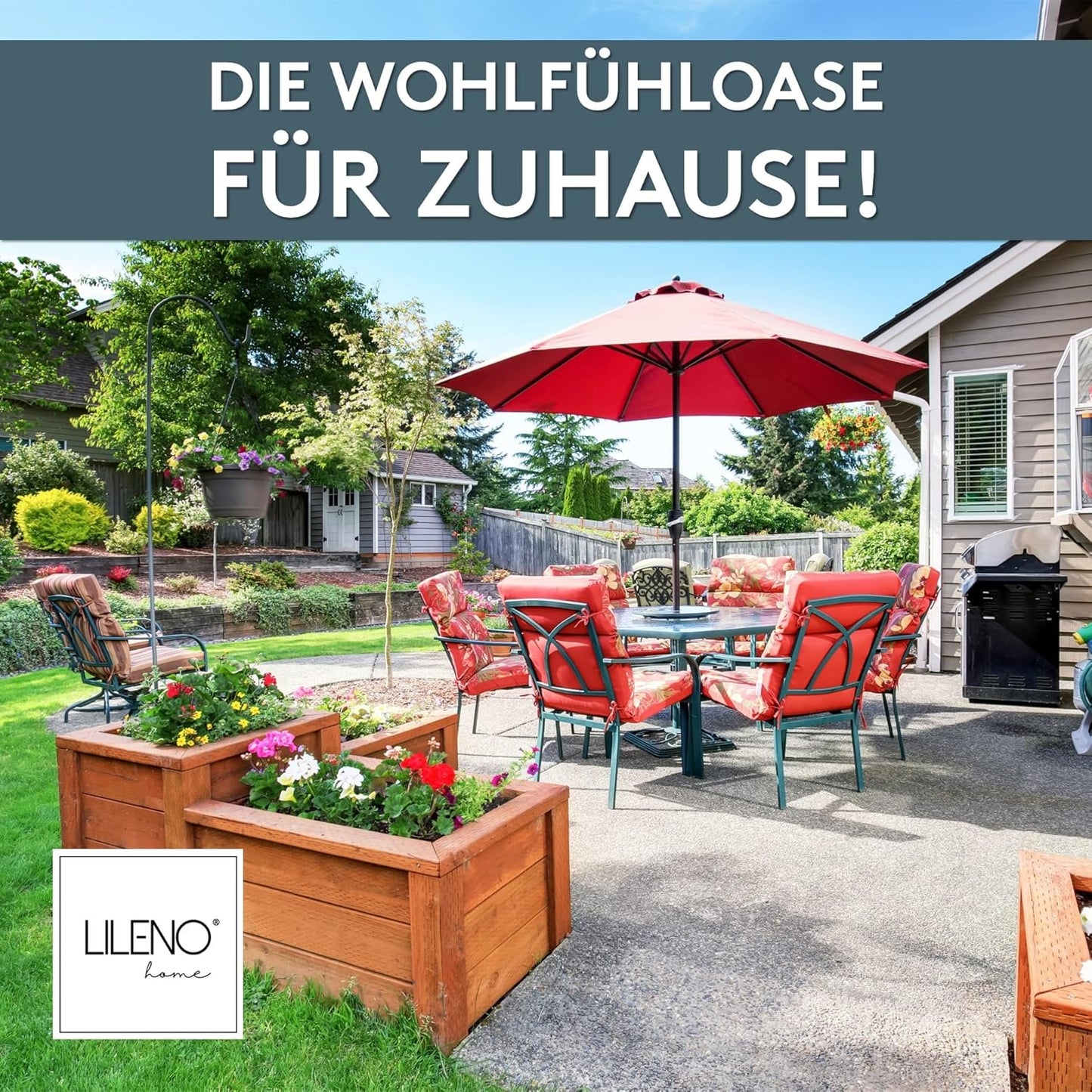 2er-Set Gartenstuhl-Auflagen für Hochlehner, Karo Grau 2