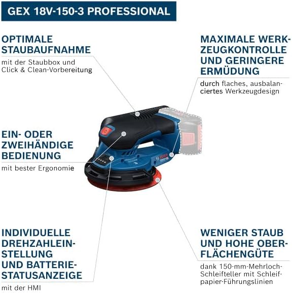 kku-Exzenterschleifer GEX 18V-150-3, +Schleifpapier + Staubbox + L-Boxx