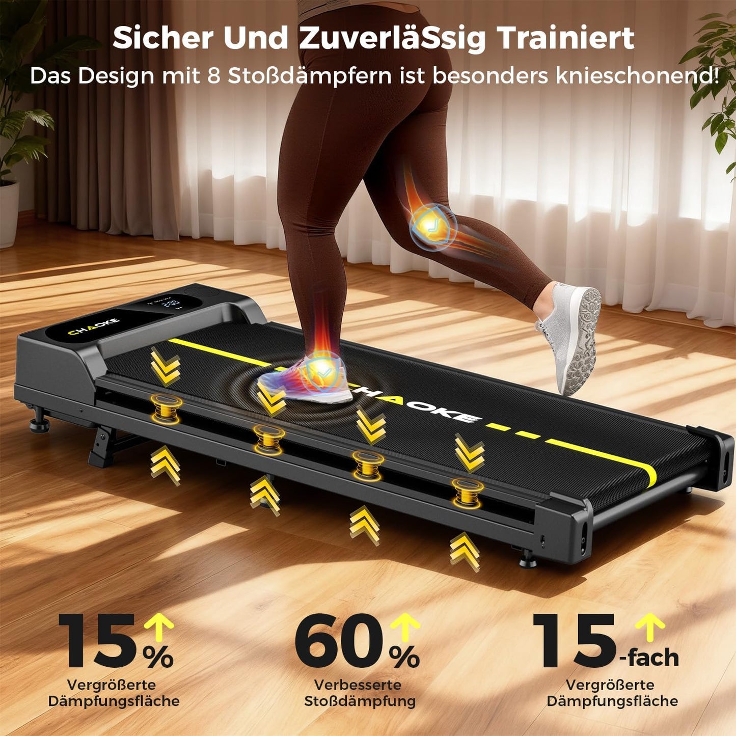 Walking Pad mit Steigung und App-Steuerung, Schwarz Gelb