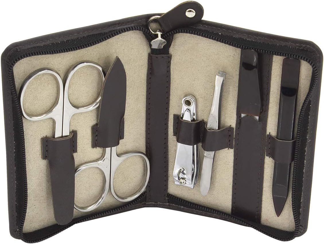 Maniküre-Set im Lederetui, 6-teilig Dunkelbraun