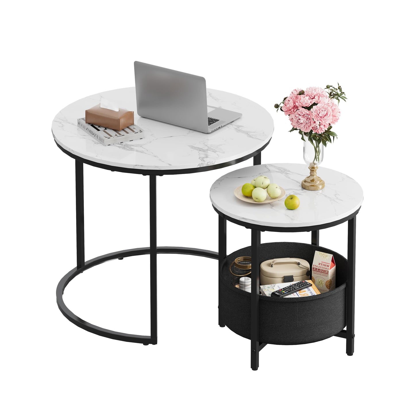 2-in-1-Set Couchtische, Marmor Weiß