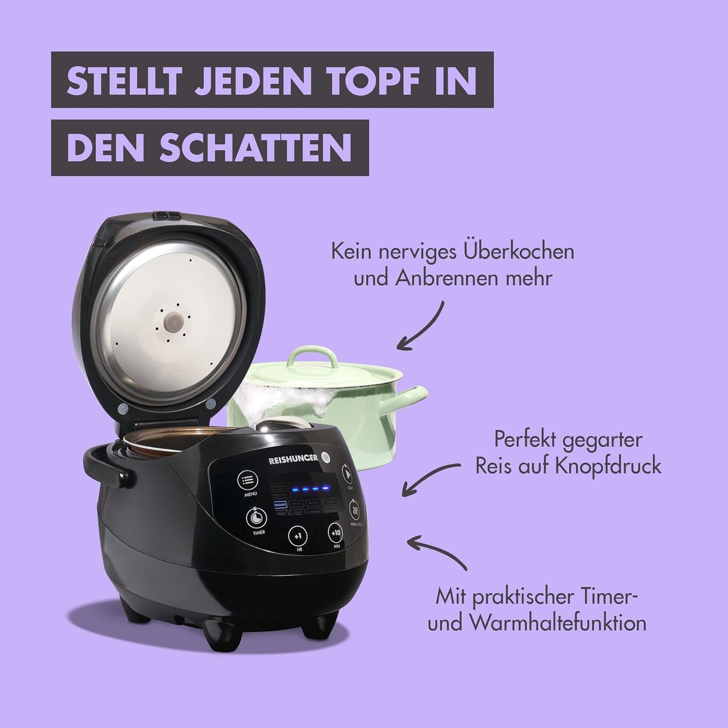 Digitaler Reiskocher inkl. 11-teiliges Starterset, Schwarz