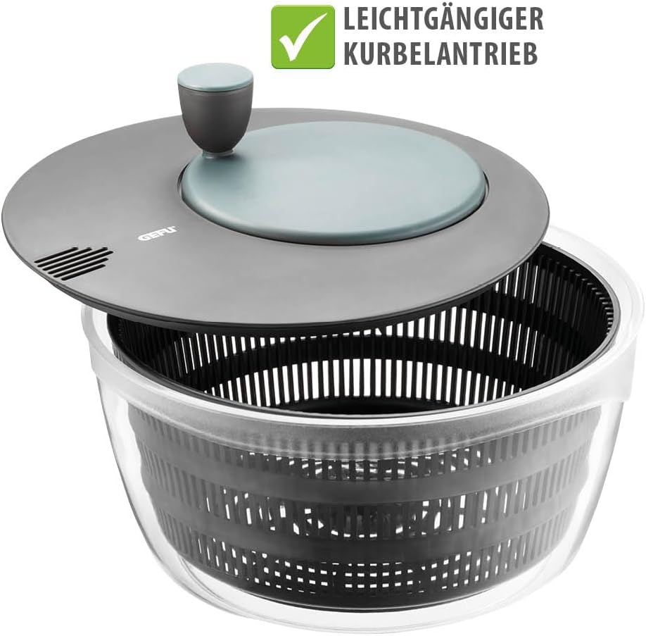 Salatschleuder mit Frischhaltedeckel 3L, 3l & Deckel Schwarz/Grau + Frischhaltedeckel