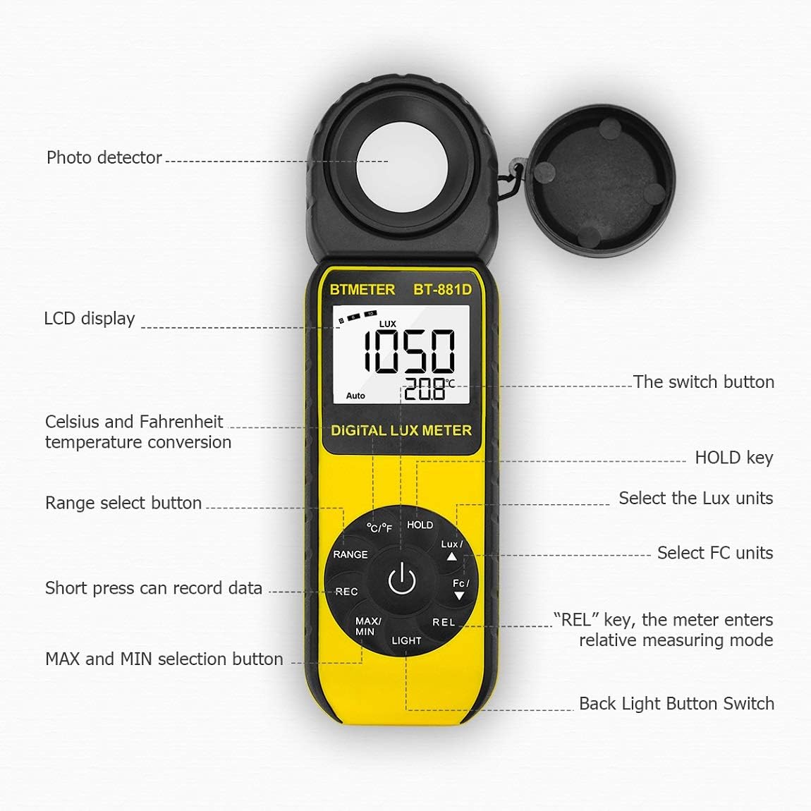 BT-881D Luxmeter mit drehbarem Sensor, BT881D (0.01~400,000 Lux)