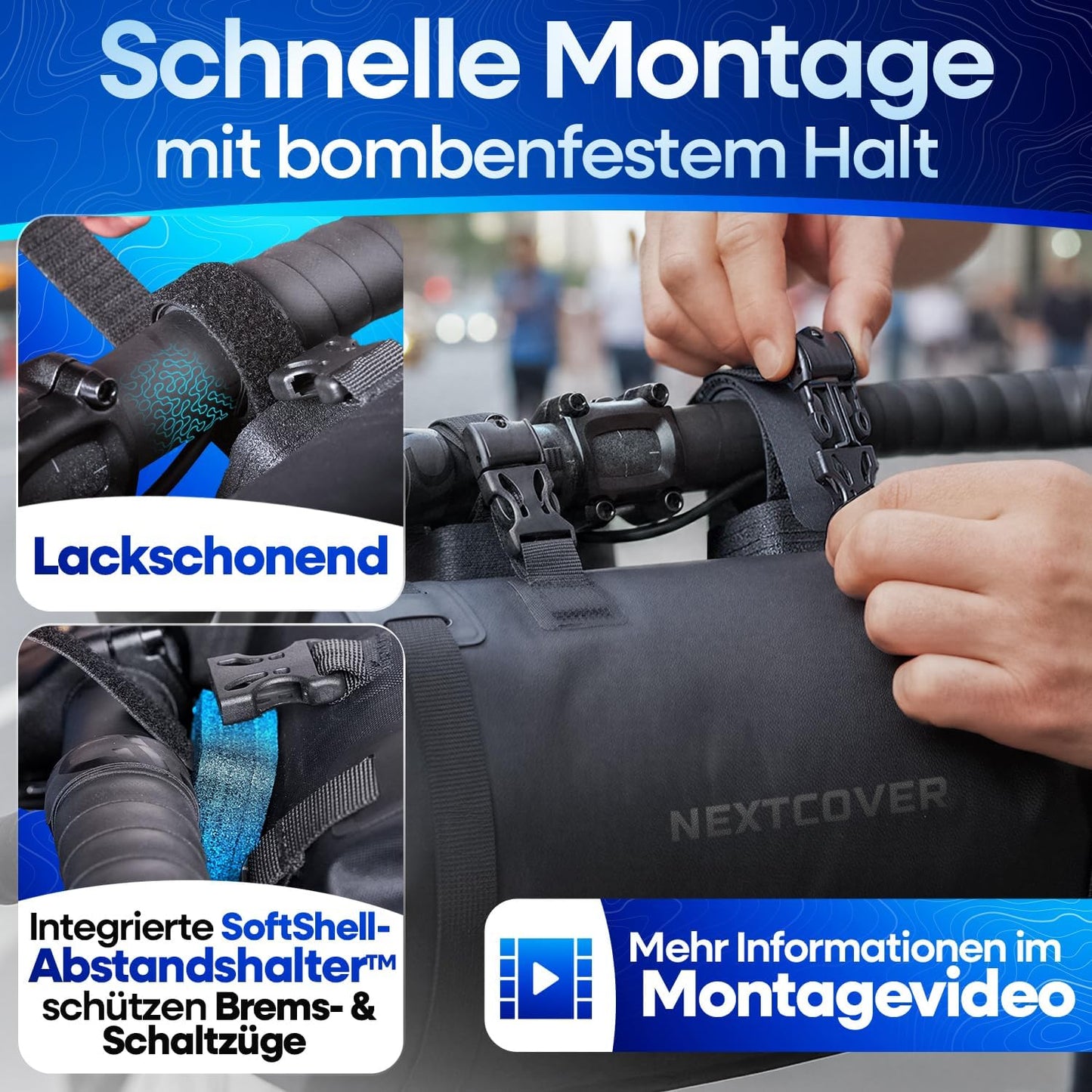 Wasserdichte Bikepacking Lenkertasche, Schwarz