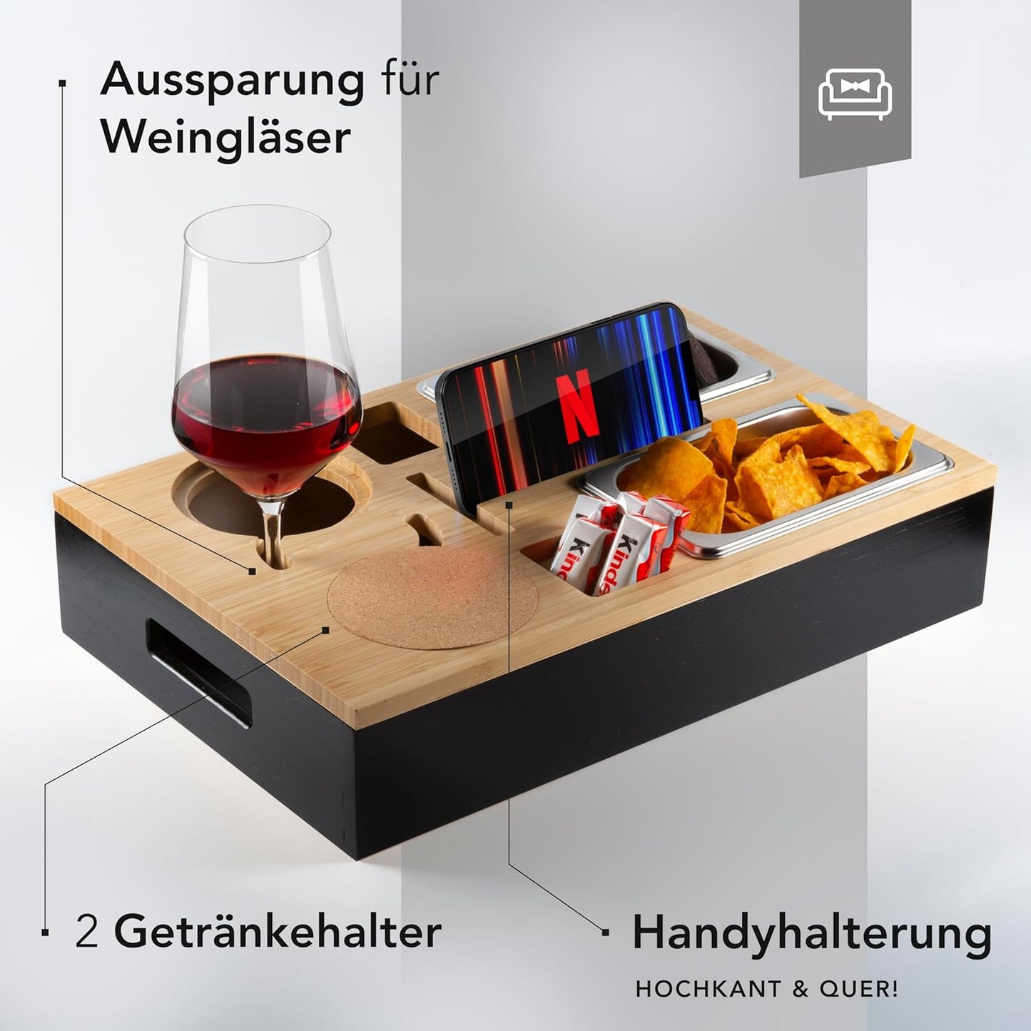 Couchbar Snackbox mit Zubehör, Ohne Gravur Schwarz