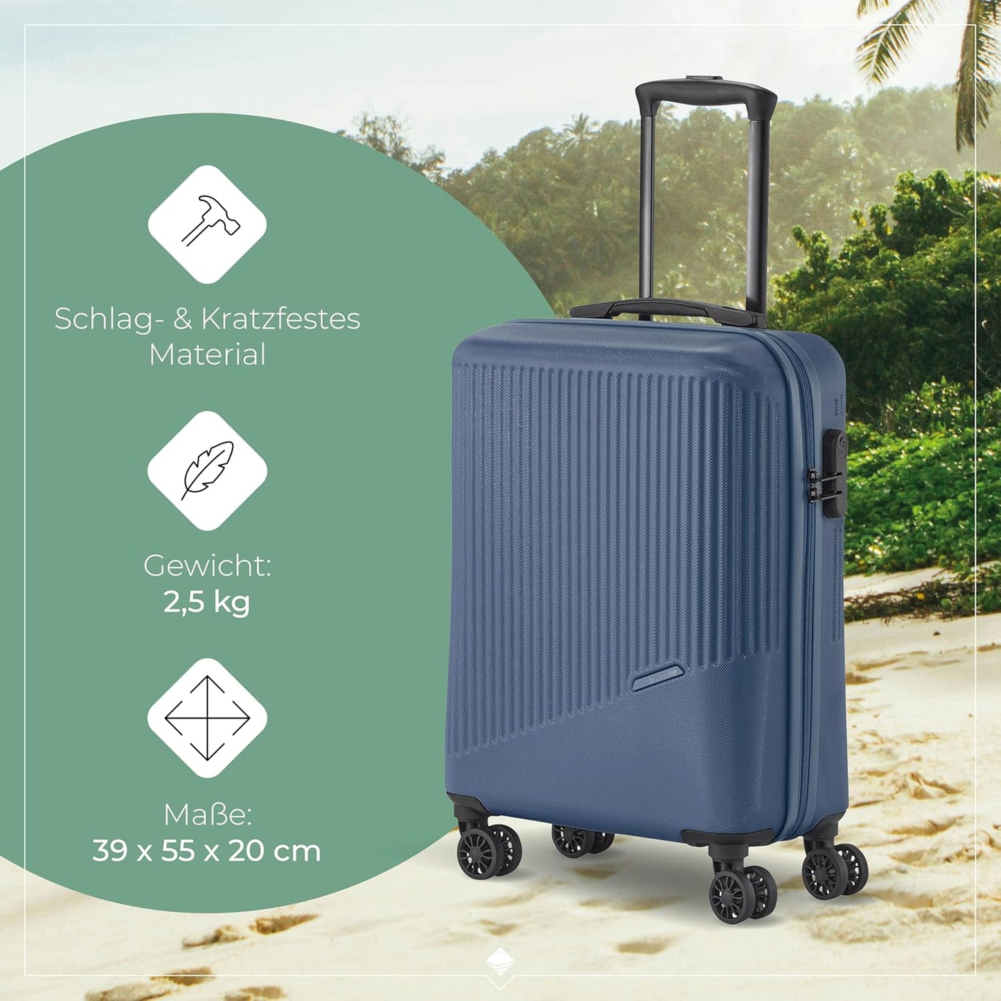 Kratzfester Handgepäck-Trolley mit Zahlenschloss, Blau Trolley Handgepäck (55 cm)