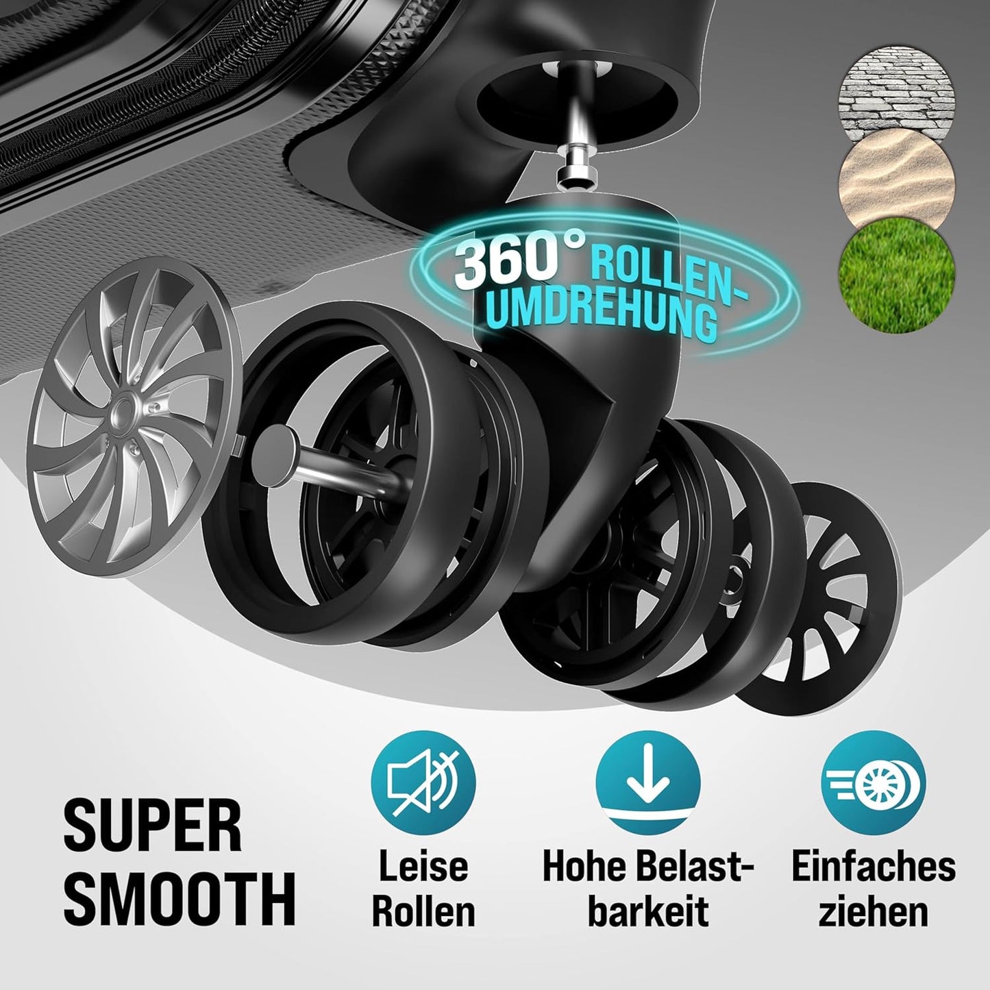 Hartschalenkoffer mit Zubehör 4er Set, Schwarz