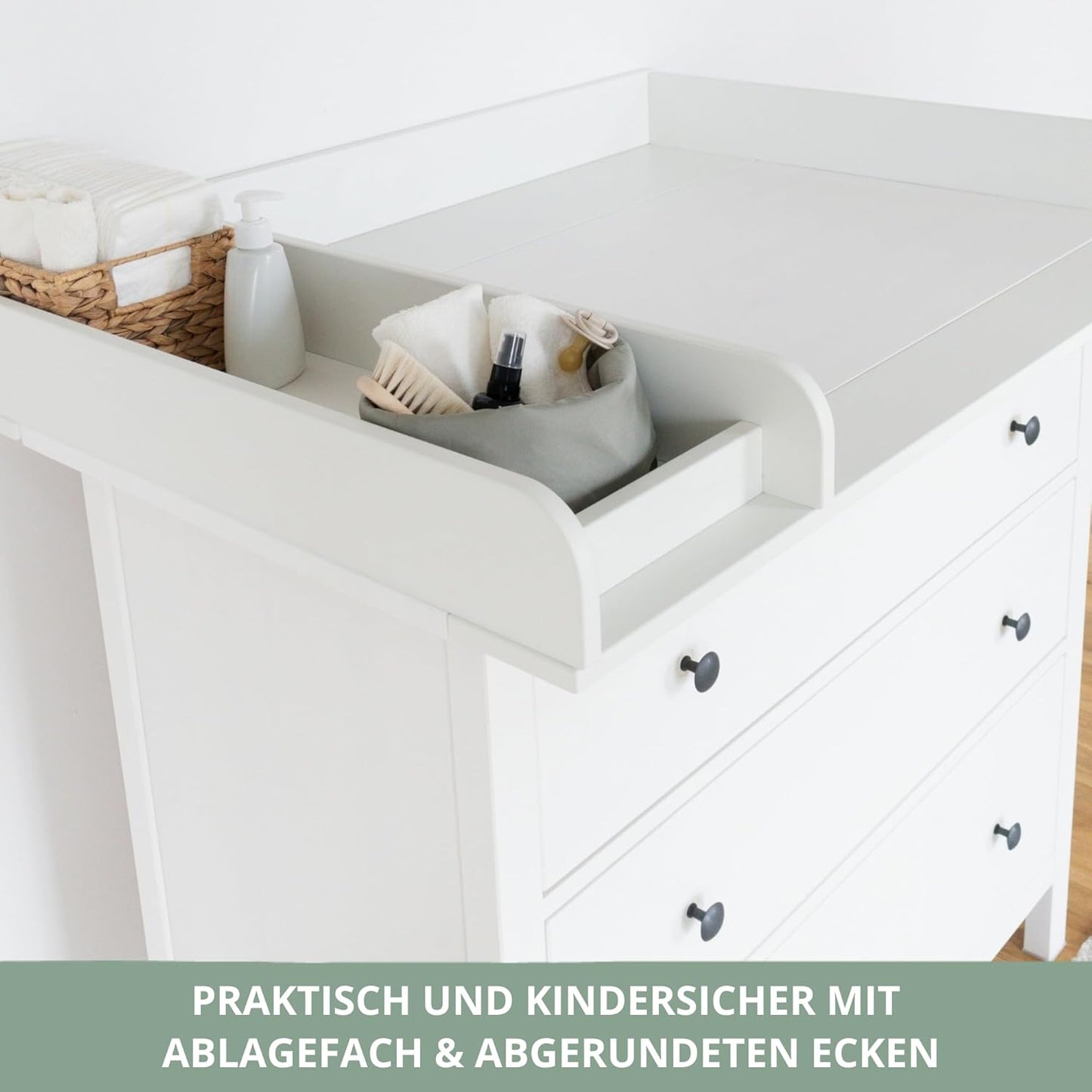 Wickelaufsatz-Set für IKEA HEMNES (3-teilig), Pure Beige 108 cm Aufsatz & Auflage
