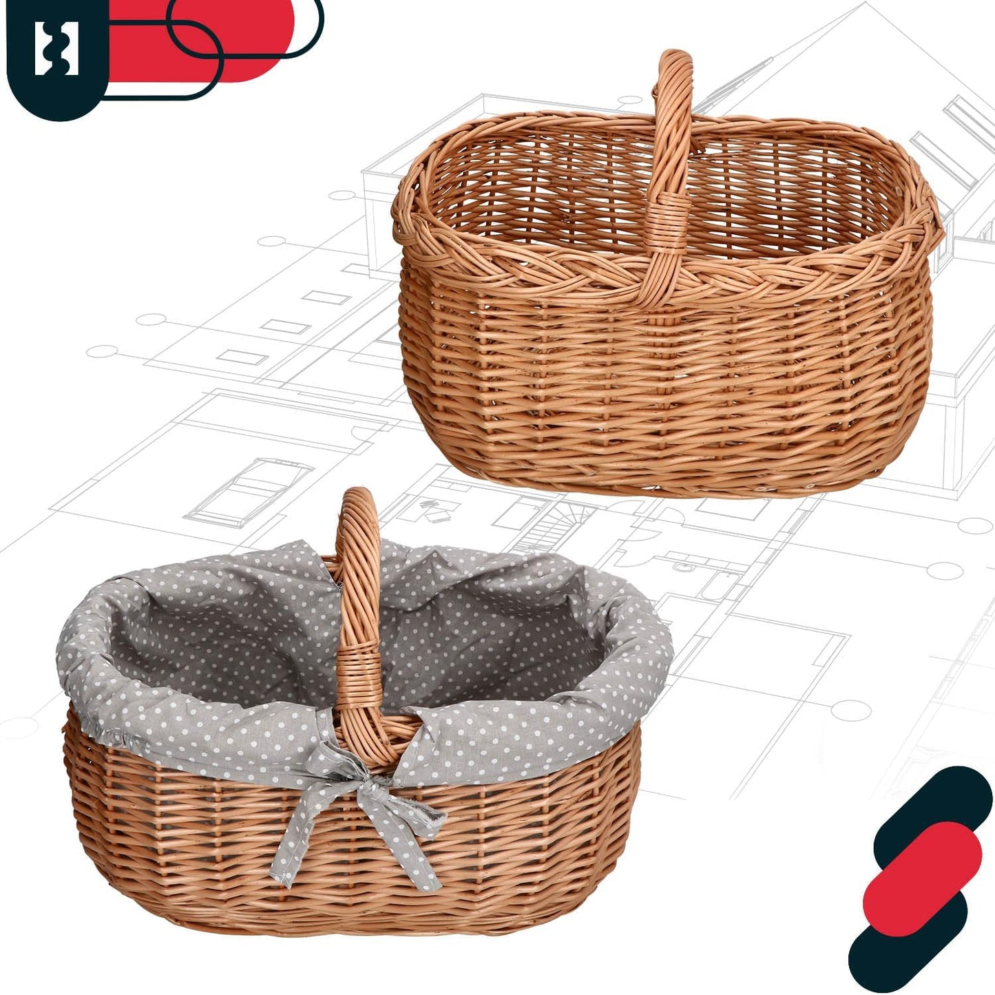 Picknickkorb, Mit Grau Stoffeinsatz