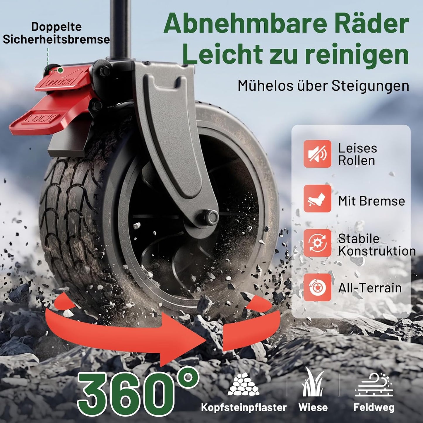 Faltbarer Bollerwagen mit All-Terrain Rädern 150kg, Schwarz