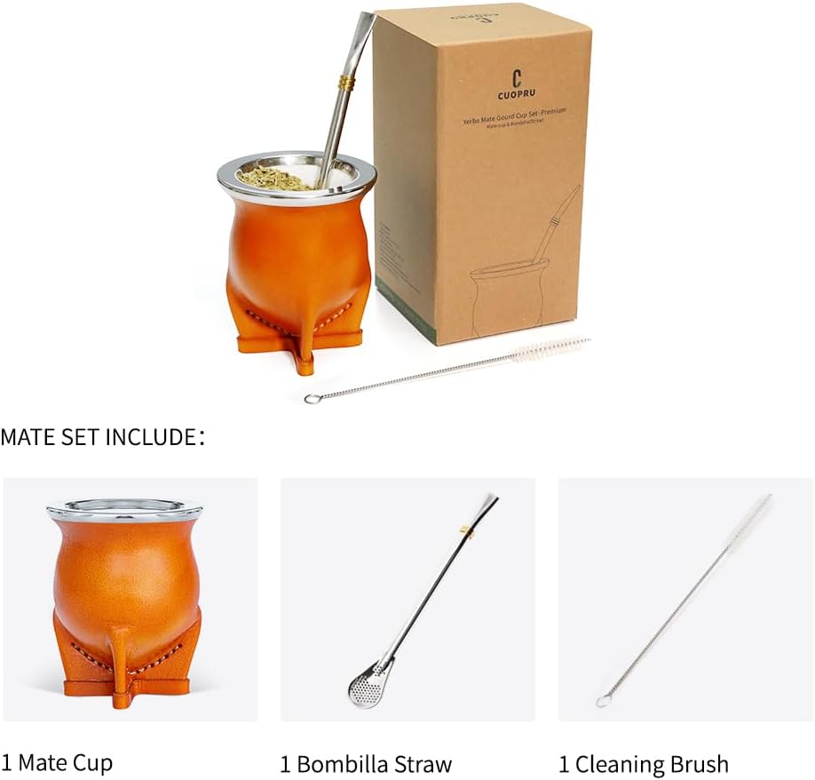 Yerba Mate Set mit Tasse und Bombilla, Braun