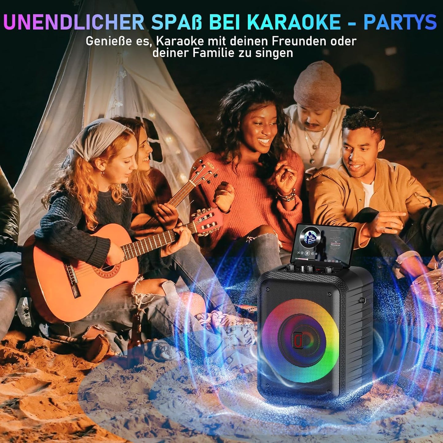 Tragbare Karaoke Maschine D13T mit 2 Mikrofonen, Schwarz D13T