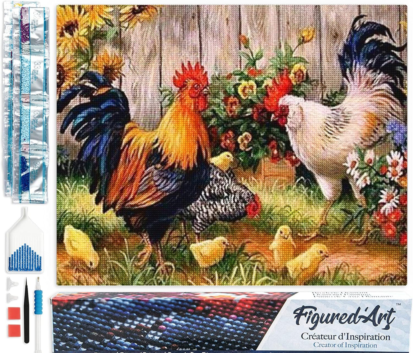 Diamond Painting, 40 x 50 cm, Hähne und Kücken 40x50cm (Ohne Rahmen)