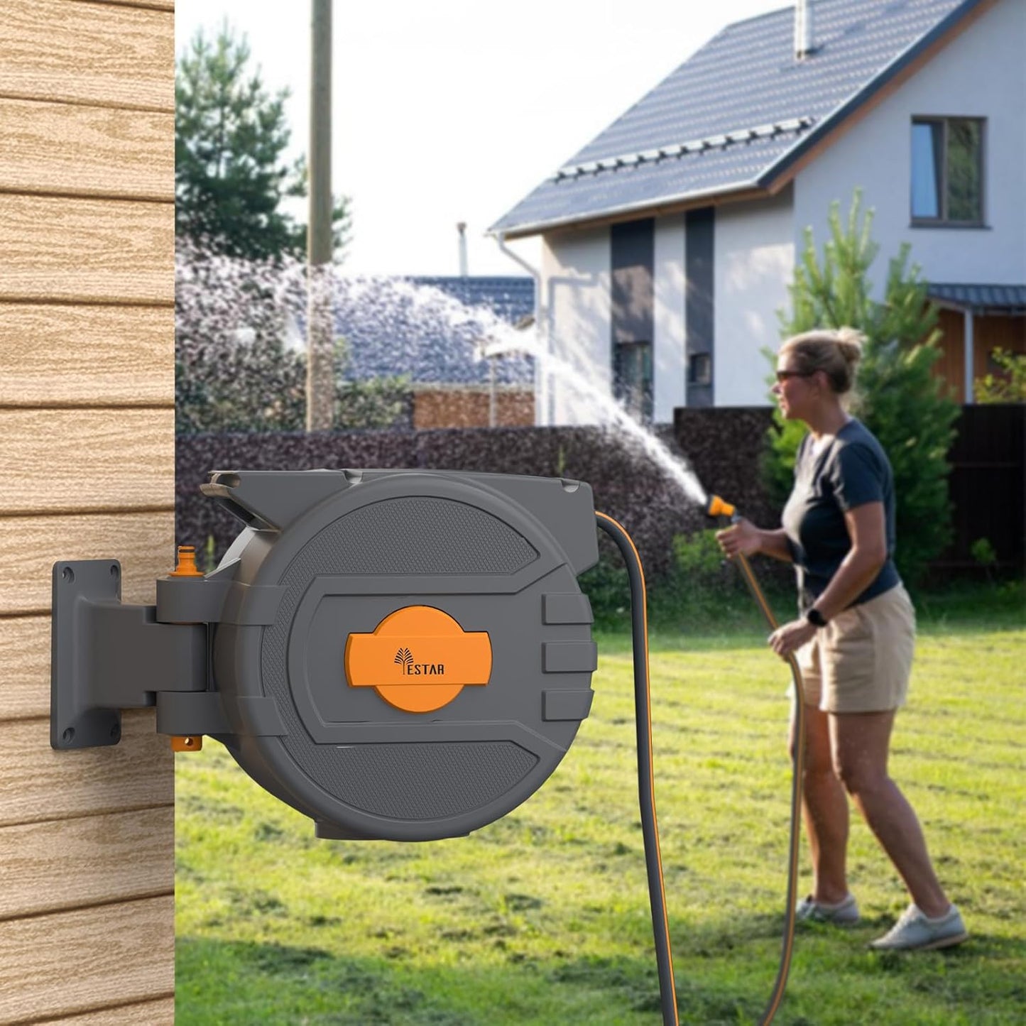 Schlauchrolle mit 25m Schlauch & Sprühdüse