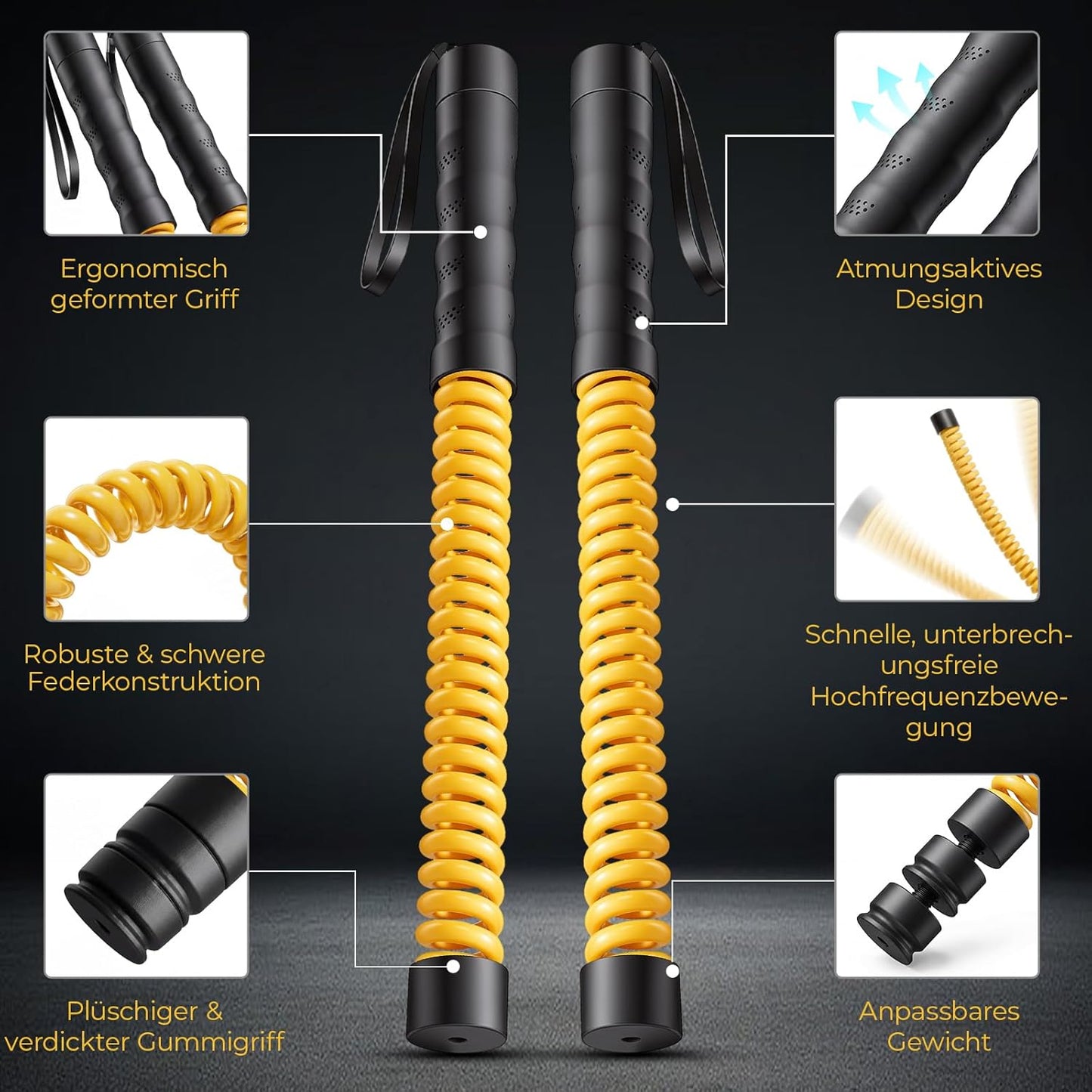 Battle Ropes mit Gegengewichten, Gelb + Schwarz