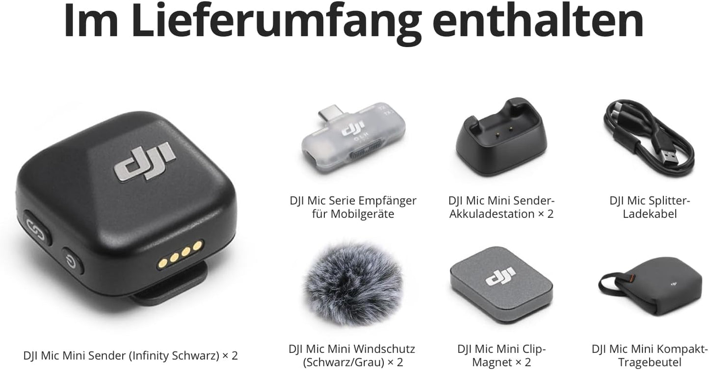 Mic Mini Lavalier-Mikrofon-Set, 300 m Reichweite, 2 Sender + 1 Handy-Empfänger, Mic Mini (2 Sender + 1 Handy-Empfänger) Standard