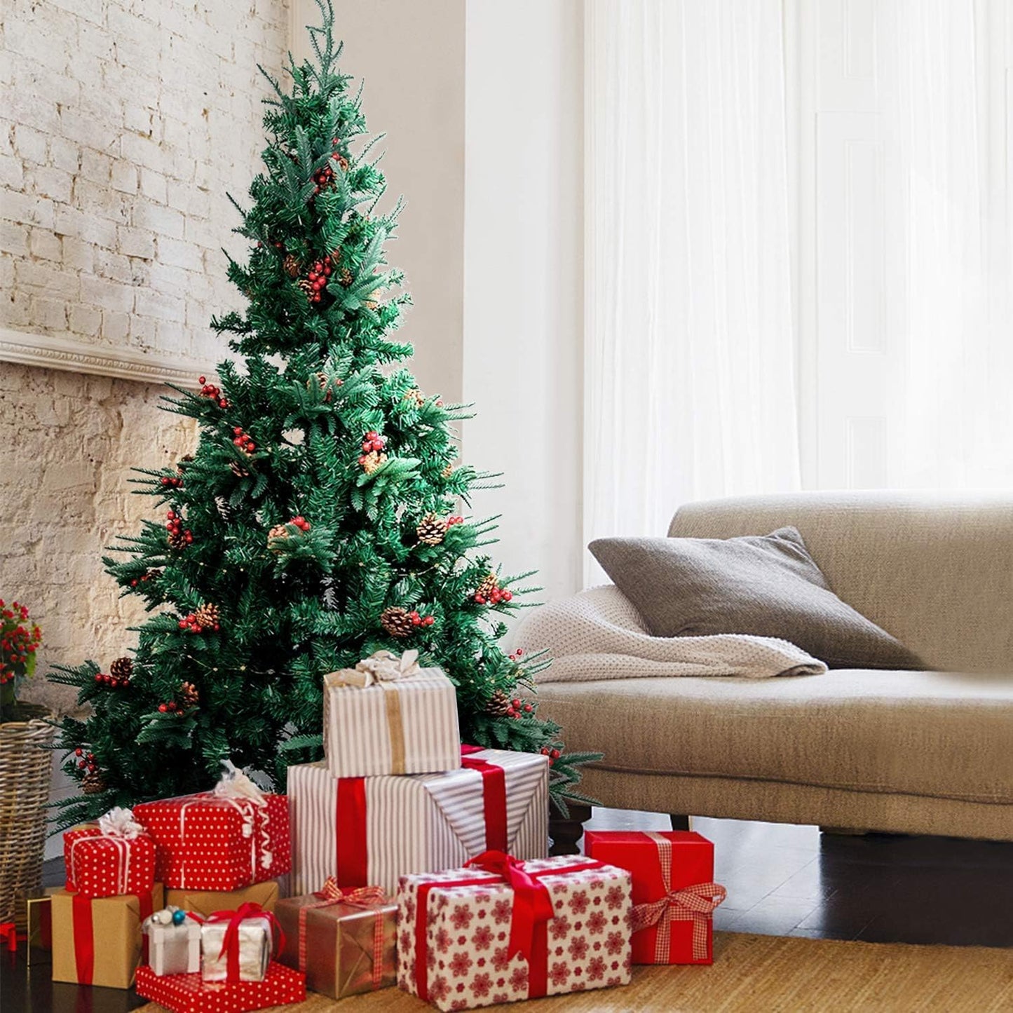 Künstlicher Weihnachtsbaum mit Tannenzapfen und Früchten, 180 cm, Grün - 688 Spitzen