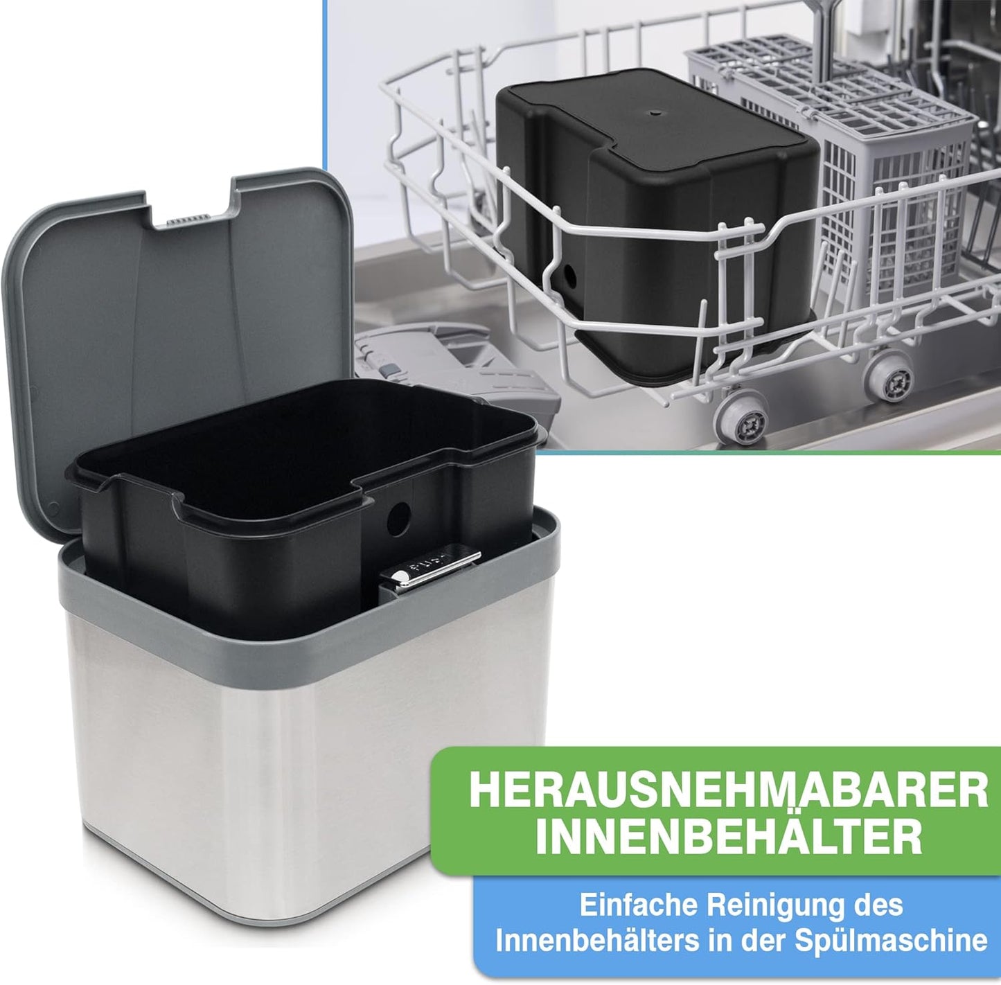 Geruchsdichter Biomülleimer mit Inneneinsatz, Grau
