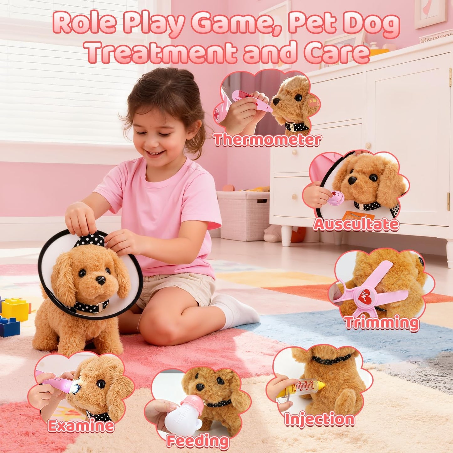 Tierarzt-Spielset mit interaktivem Hund, 31PCS Pink