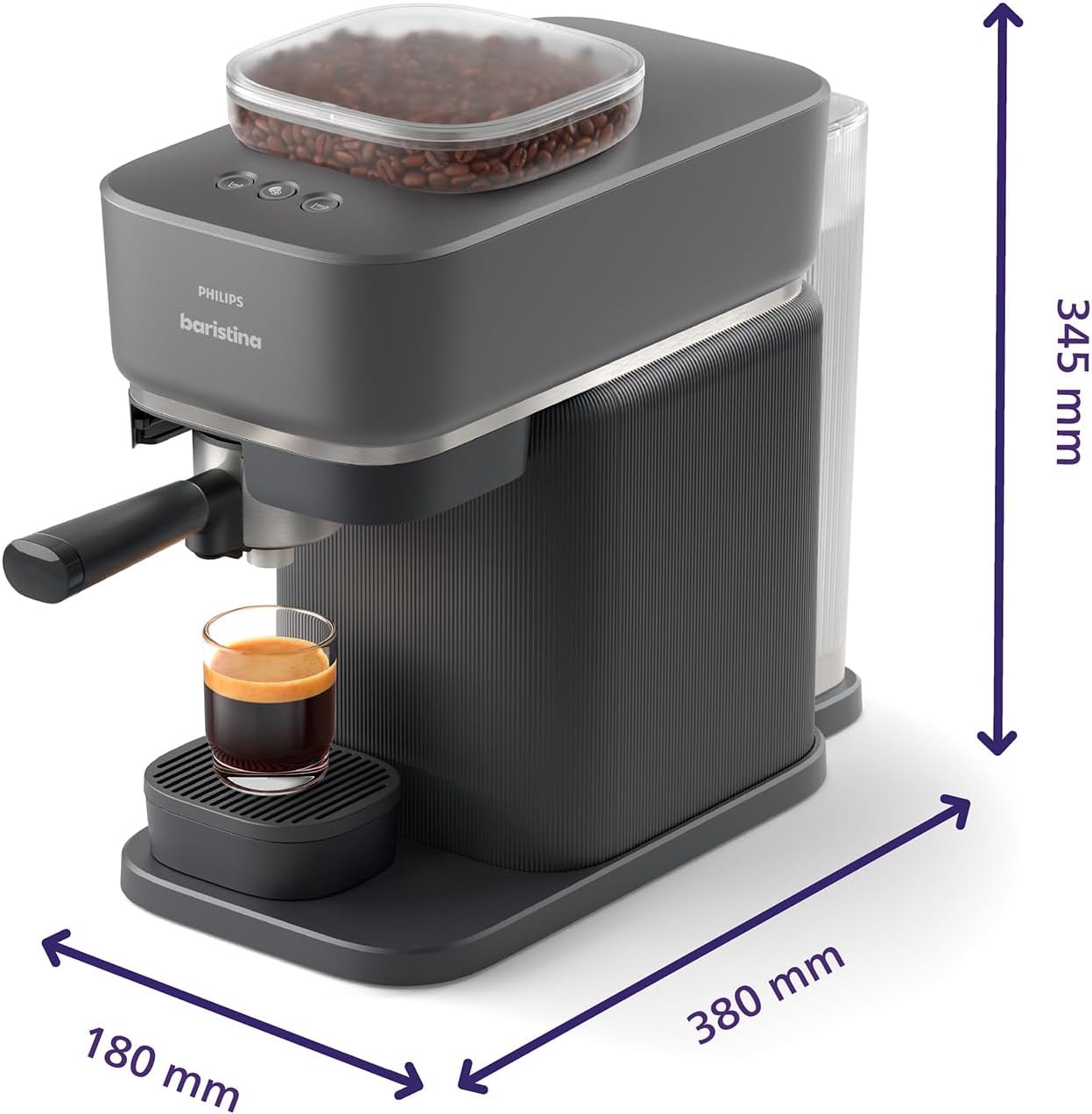 Baristina BAR300/60 mit Siebträger und Mahlwerk, Schwarzgrau mit Schwarzem Siebträger