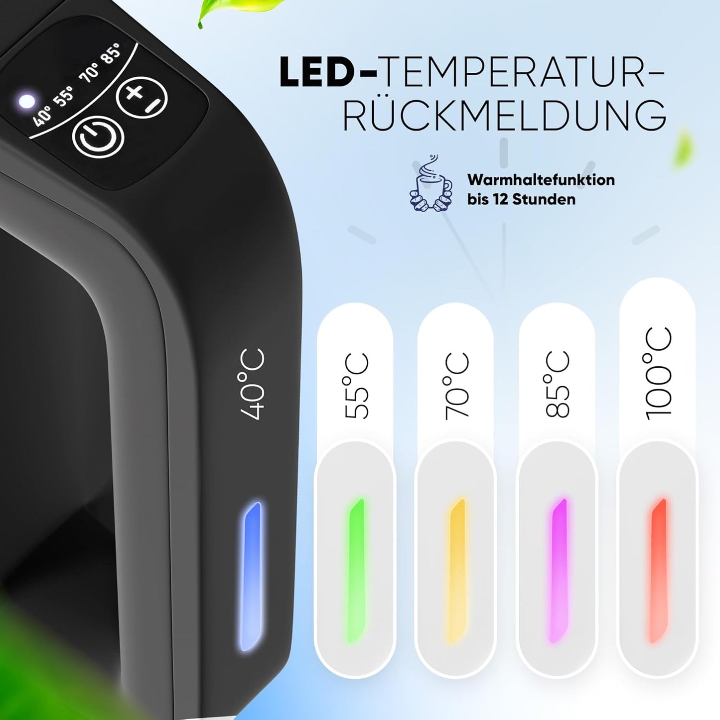 Wasserkocher mit Temperatureinstellung, Schwarz