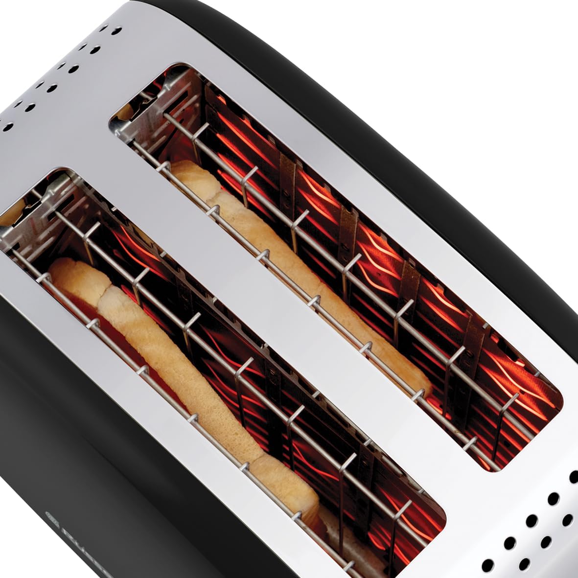 Colours Plus Toaster mit extra breiten Schlitzen, inkl. Brötchenaufsatz, Schwarz