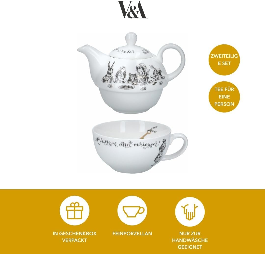 Teekanne und Tasse - Alice im Wunderland, Vintage-Stil