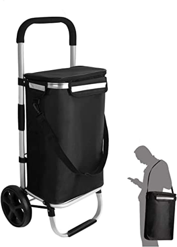 Klappbarer Einkaufstrolley mit Kühlfach, Schwarz Standard-bereifung