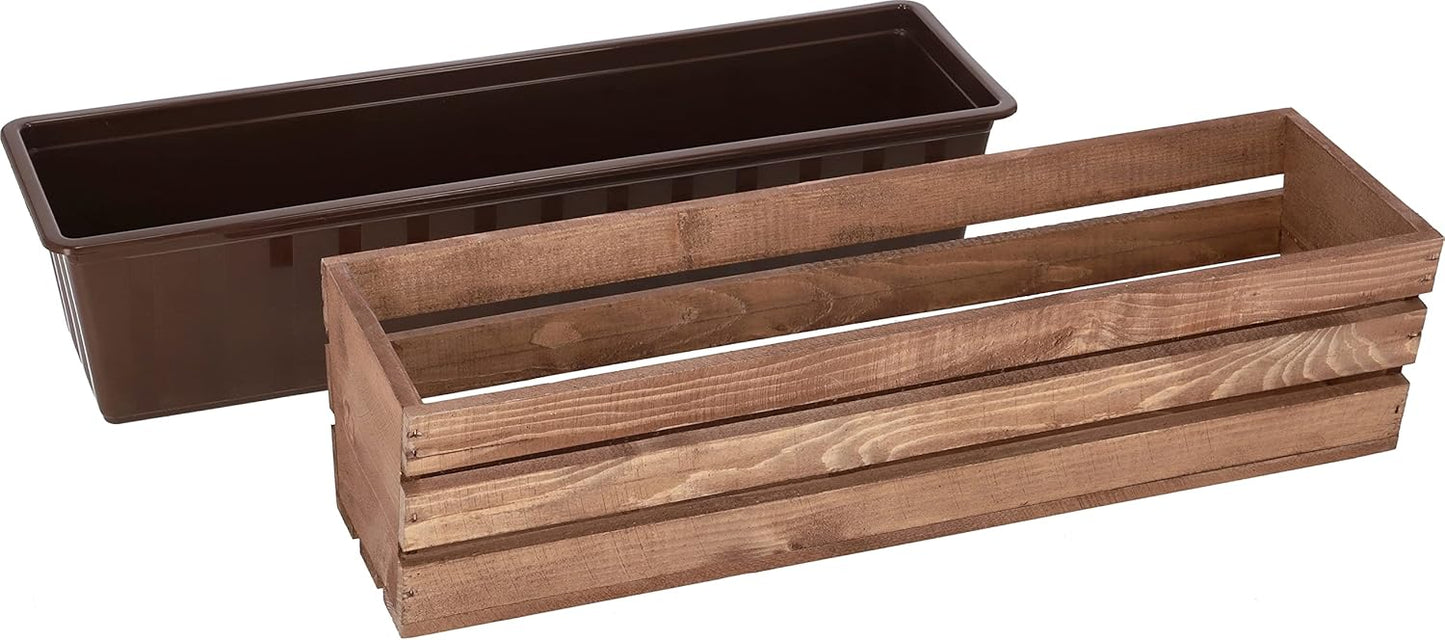 Holzblumenkasten mit Kunststoffeinsatz, Braun 60 x 18 x 15 cm