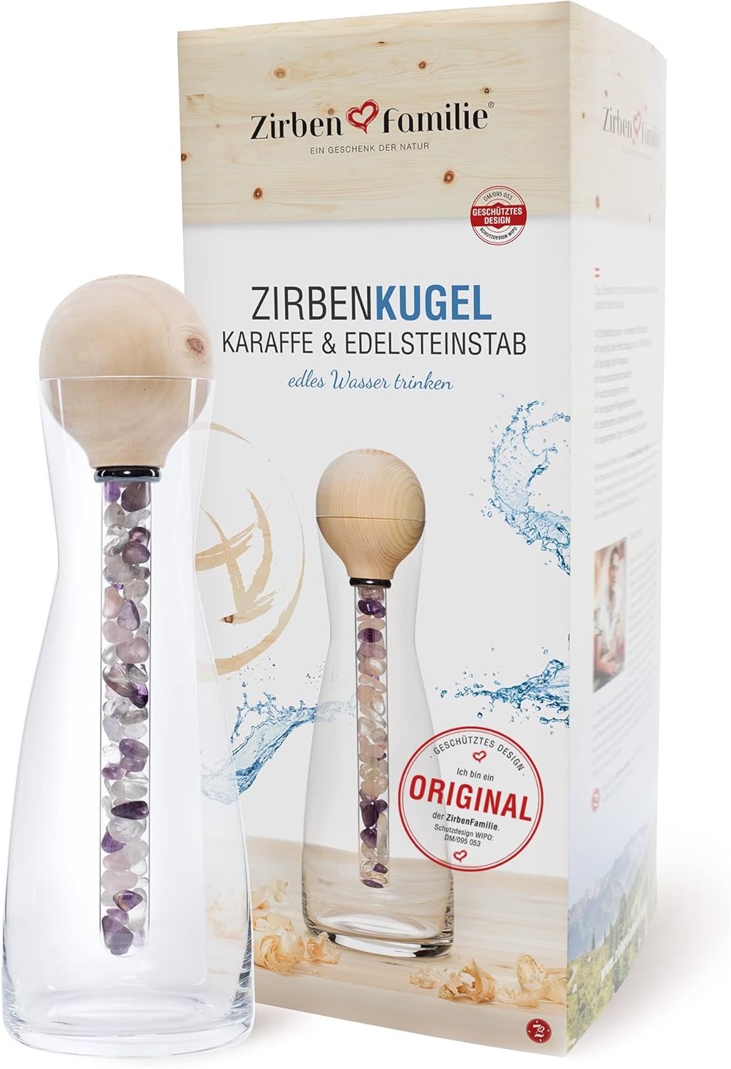 ZirbenKugel Karaffe mit Edelsteinstab, Single