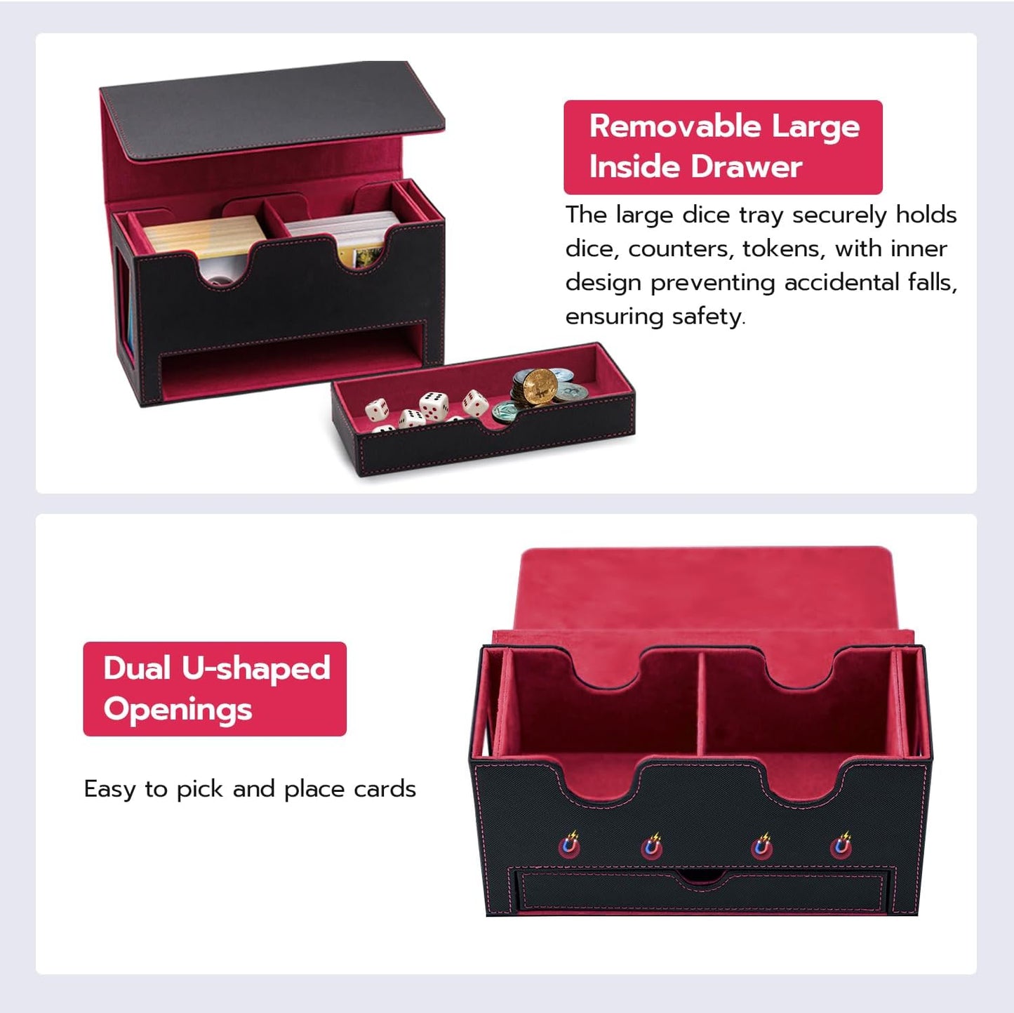Kartendeckbox mit Schaufenster und Würfelfach, Black An Red