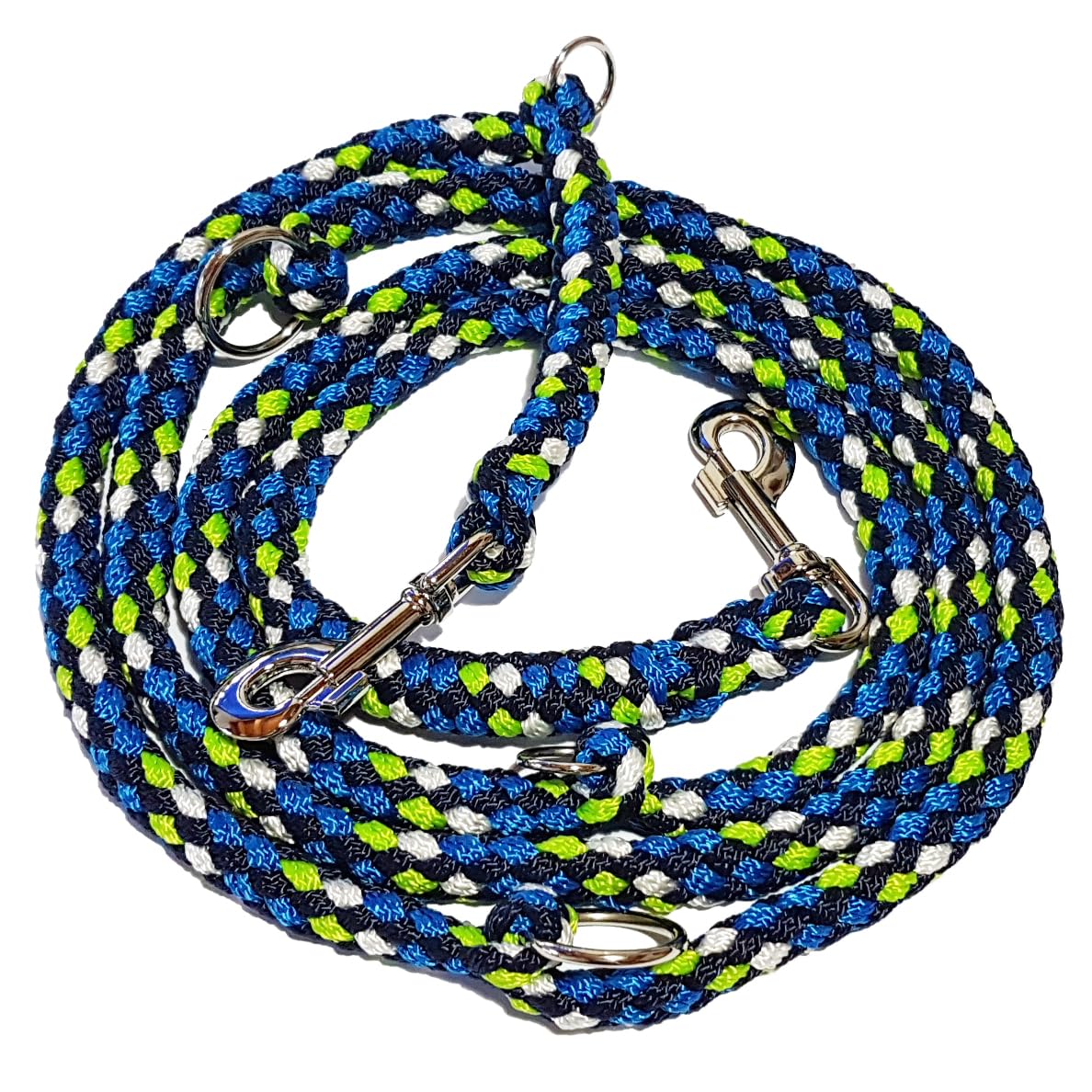 Geflochtene Hundeleine, 4-fach verstellbar, 2,80 m, 2,80m apfelgrün-wasserblau-marineblau-weiß