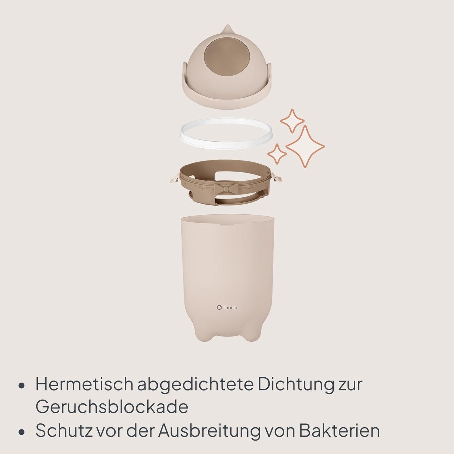 Geruchsdichter Windeleimer, Einhand-Bedienung, Beige