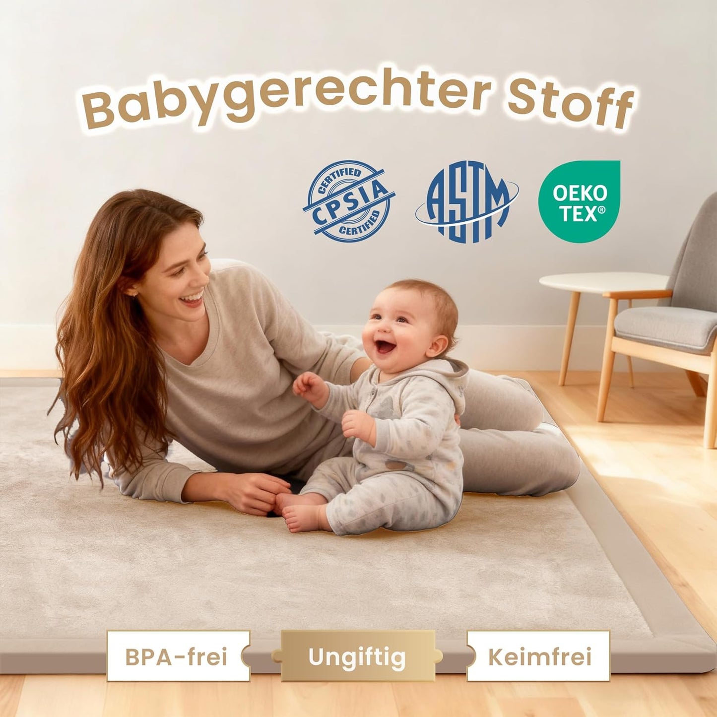 Krabbel- und Spielmatte, Beige 127 x 127 x 3.5 cm