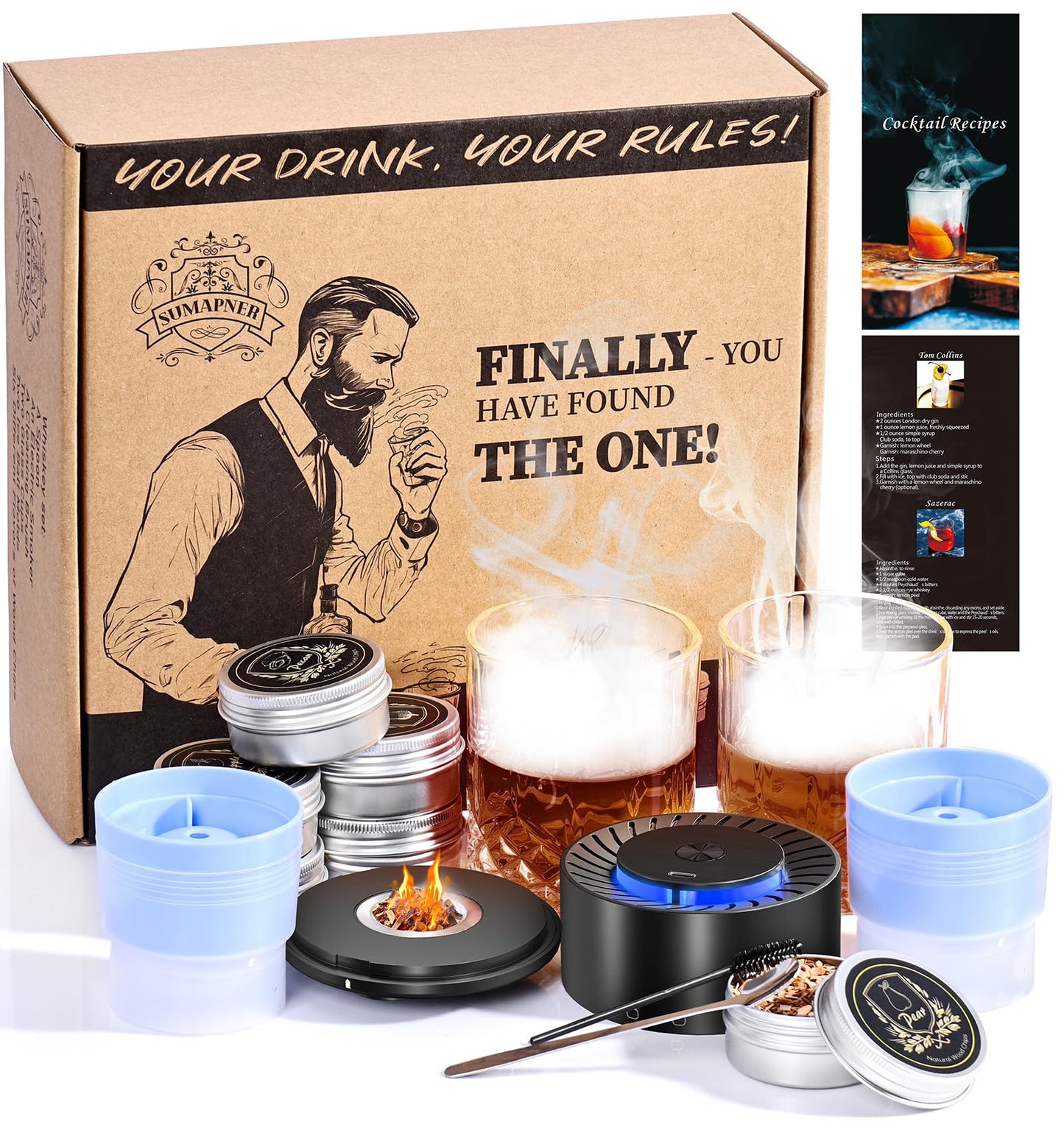 Elektrisches Whiskey-Räucherset mit Gläsern und Holzspänen, Electric Smoker & 2 Glasses