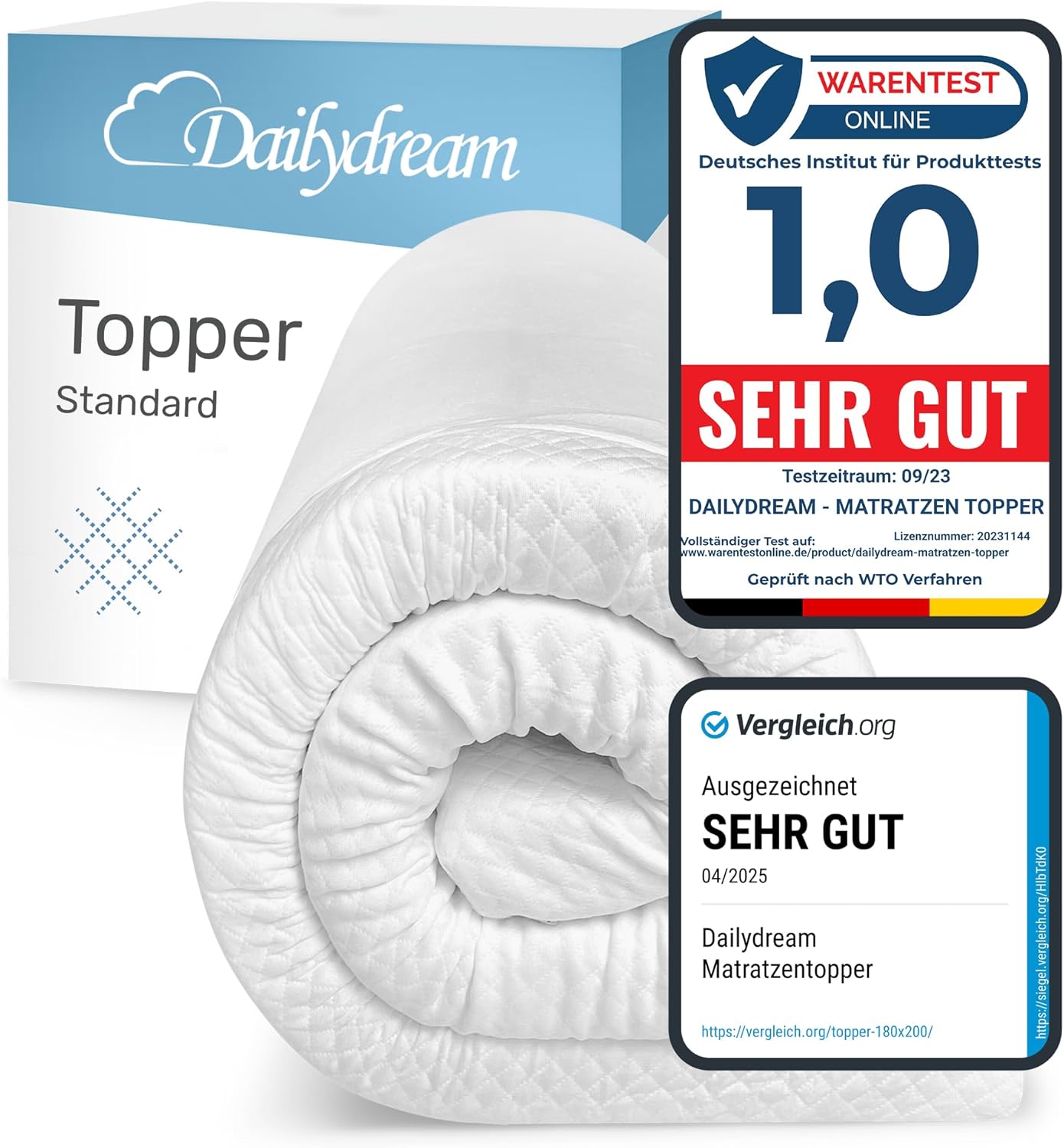 Viscoelastischer Matratzentopper mit Memory Foam (80x200x7 cm), 80x200cm, Model L - 100 bis 120kg