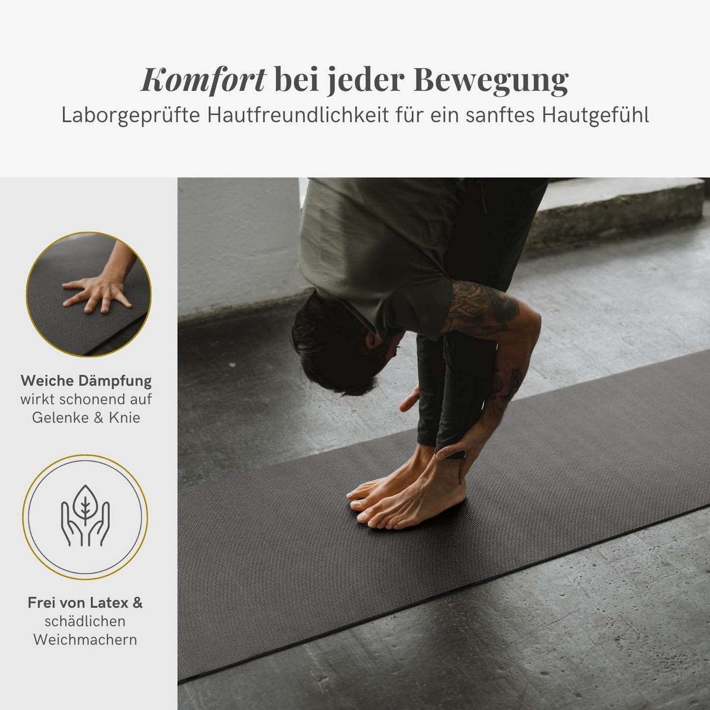Rutschfeste Yoga- und Fitnessmatte, Anthracit Large