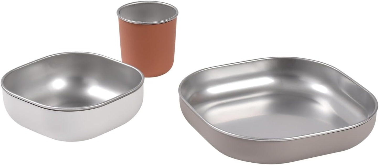3-teiliges Babygeschirr-Set Inox, Terracotta