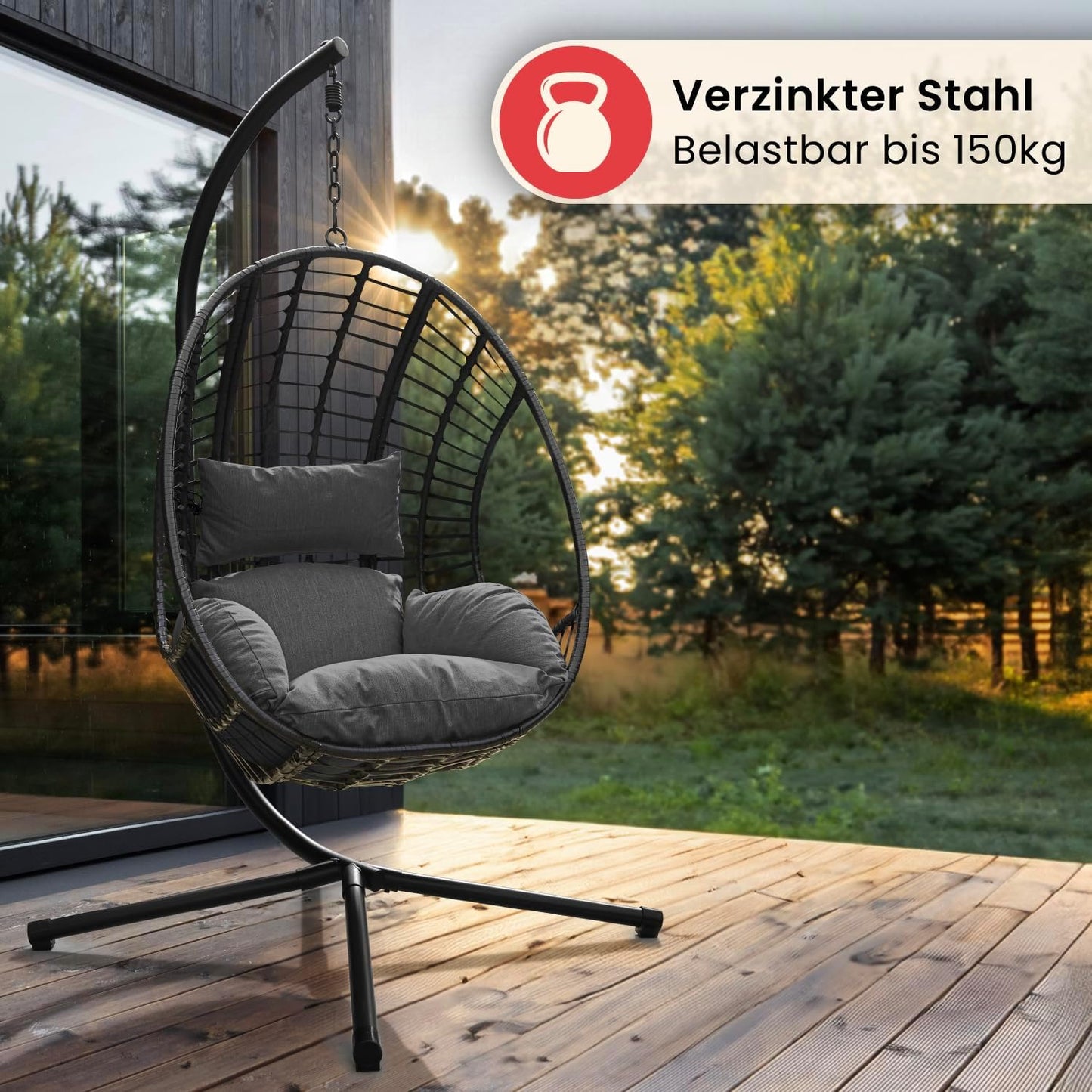 Hängesessel mit Gestell, Dunkelgrauu