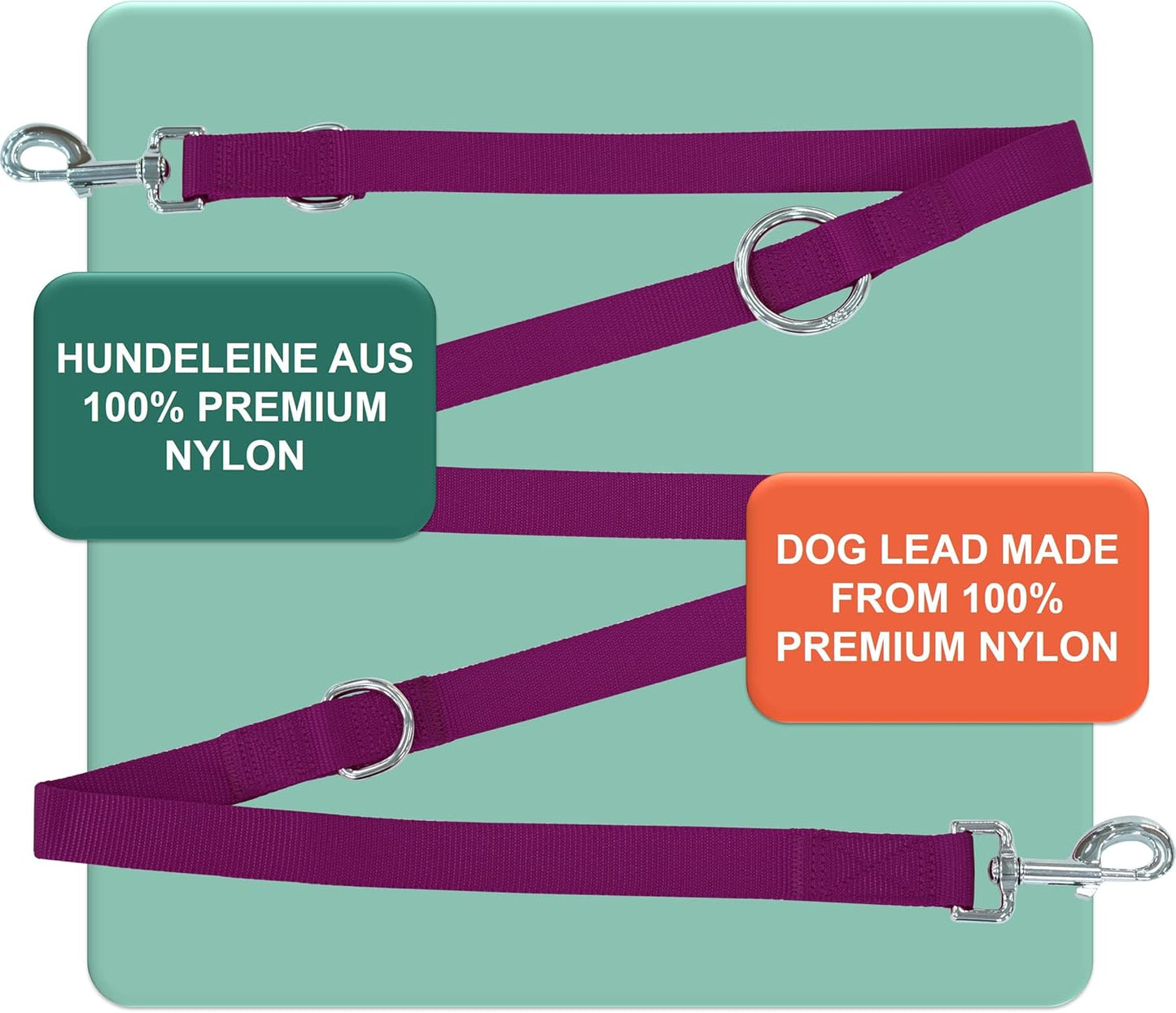3-fach verstellbare Hundeleine, [S] - 1,5 x 200 cm Lila
