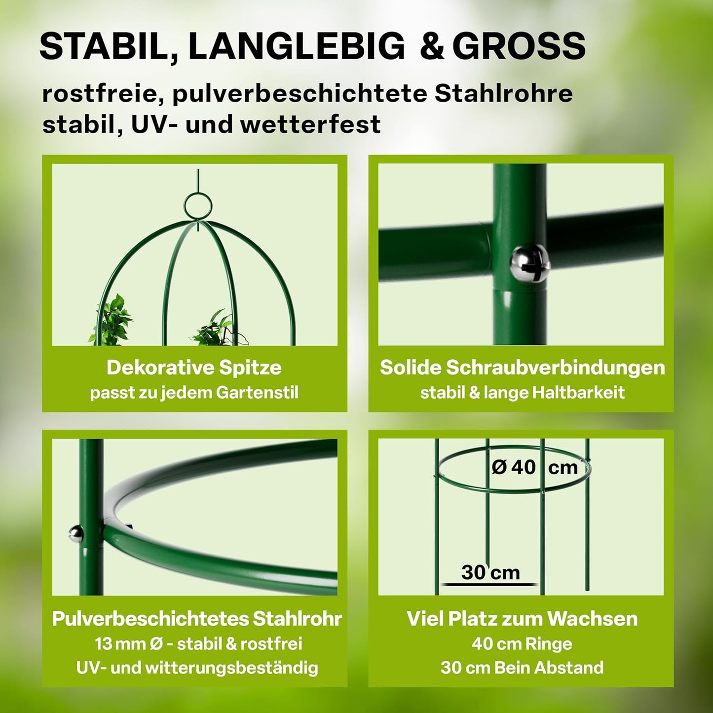 Obelisk Rankhilfe für Kletterpflanzen (195x40cm), 195cm grün 1x Grün
